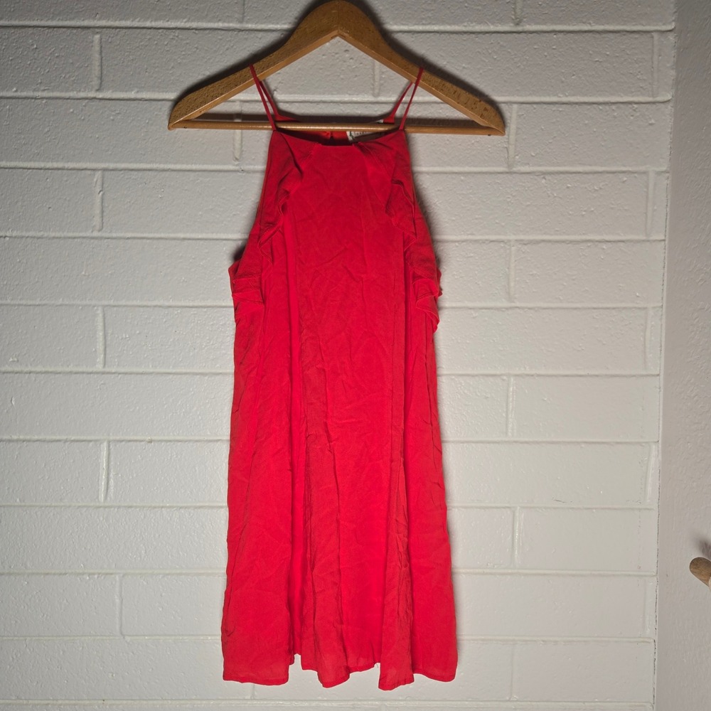 Loveriche‎ Ruffle Halter Mini Dress Medium Rayon Linen Boho Summer